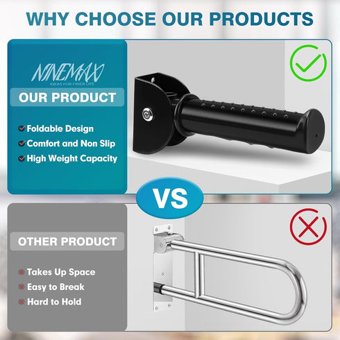 NINEMAX Doorway Assist Handle, Flip Up Folding Grab Bar for Wall, Foldable Safety Grab Handle for Elderly/Handicap