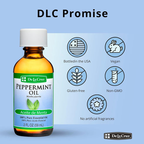 De La Cruz 100% Peppermint Essential Oil - Steam Distilled Aromatherapy - 2 Fl OZ