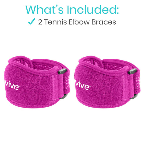 Vive Tennis Elbow Brace for Men & Women, 2 Pack, Adjustable Arm Support Band for Pain Relief