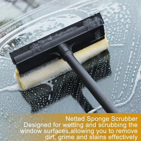 Window Squeegee Car Windshield Squeegee, 8" Washing Sponge Scrubber with Rubber Blade for Car and Bathroom Cleaning