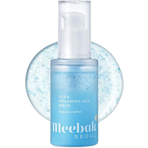 Meebak Korean Hyaluronic Acid Serum for Face with Vitamin C, CICA, Anti Aging, Glow, Hydrating, 1.01 fl oz