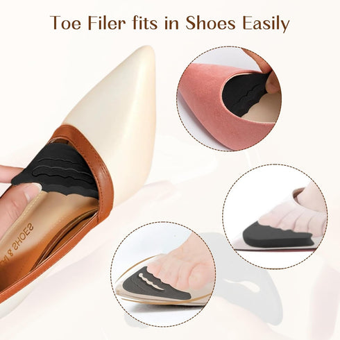 Shoe Inserts Foam Filler, 4 Pairs Adjustable Toe Inserts for Loose Shoes, Black and Beige