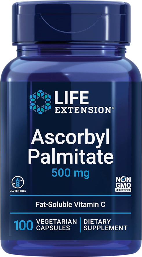 Life Extension Ascorbyl Palmitate 500mg, 100 Capsules for Immune Support and Longevity, Non-GMO