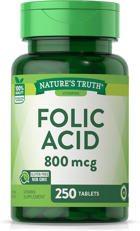 Nature's Truth Folic Acid 800 mcg | 250 Tablets | Vegetarian, Non-GMO & Gluten Free Supplement