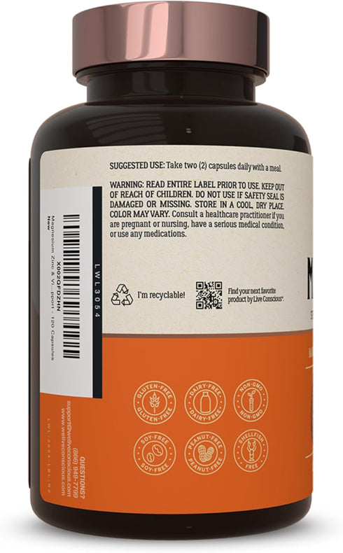 Live Conscious Magnesium Zinc & Vitamin D3 - Bioavailable Forms of Magnesium - Bone & Heart Health, Immune System