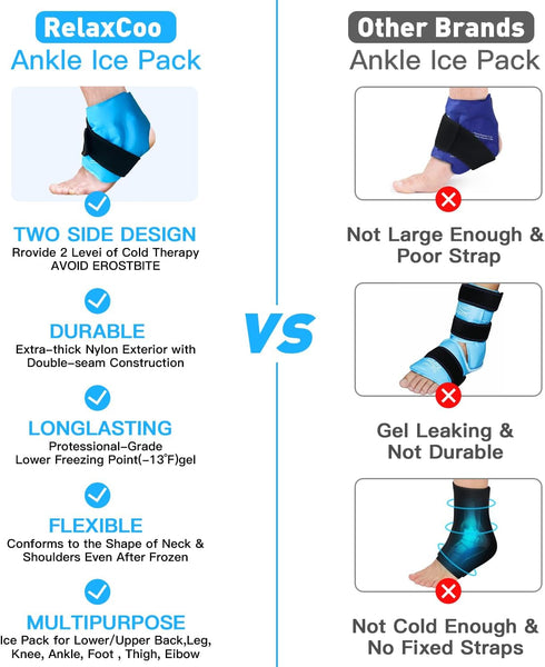 Ankle Ice Pack Wrap for Swelling, Reusable Gel Cold Compress for Foot Pain Relief, Achilles Tendonitis, Sprains