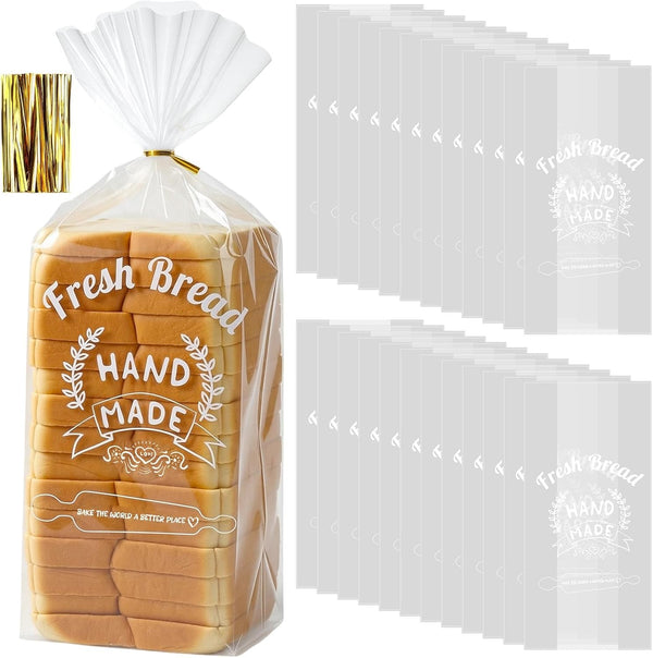 LemonSecret 50 Pack Bread Loaf Bags for Homemade Bread with Ties Large Clear