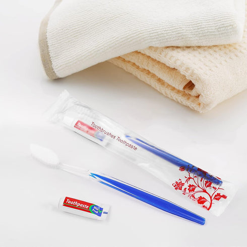 Travel Toothbrushes Kit, 50Pcs Disposable Toothbrush Set with Toothpaste for Nursing Home & Hotel (Individually Wrapped)