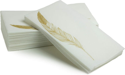SimuLinen Paper Towels - Decorative Gold Feather Design Hand Towels for Bathroom, 12x17” (Pack of 100) Made in Germany