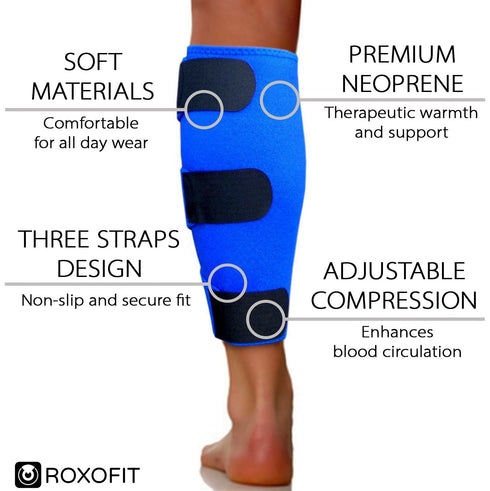 ROXOFIT Calf Brace for Torn Calf Muscle - Adjustable Neoprene Compression Support Wrap for Lower Leg Injury, Strain