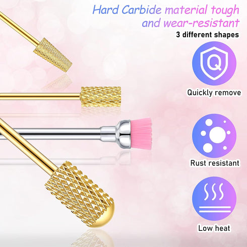 Honoson 10 Pcs Nail Drill Bits Set, 3/32 Inch Tungsten Carbide Bits for Nail Tech, Manicure Pedicure Tools (Gold)
