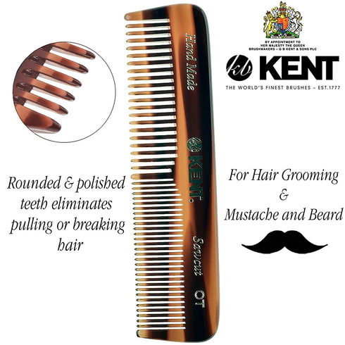 Kent A OT Fine and Wide Tooth Pocket Comb, Handmade Grooming Comb for Hair, Beard, and Mustache