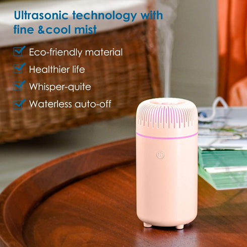 Car Diffuser Humidifier, Mini Portable Essential Oil Diffuser for Car, Home, Office, Bedroom (Pink)
