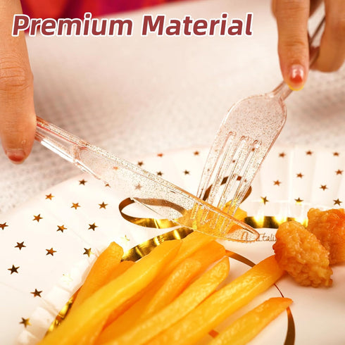 180PCS Rose Gold Plastic Silverware Set, Disposable Glitter Cutlery, Includes 60 Forks, 60 Spoons, 60 Knives for Party
