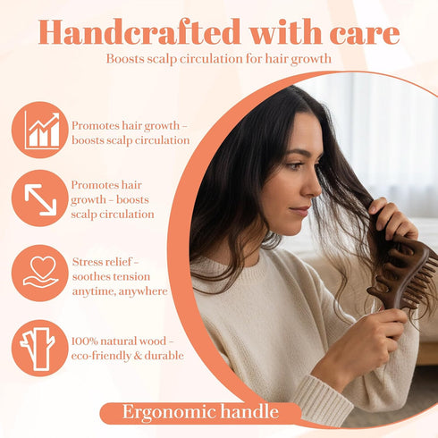 KFHENSOMR 1 PCS Wooden Scalp Massager Comb Natural Sandalwood Scalp Massager Comb Wide Fine Tooth with Handle for Men