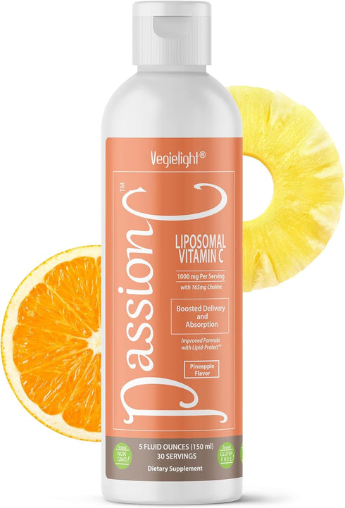 PassionC Liquid Liposomal Vitamin C 1000mg, Improved Formula for Superior Absorption, Great Pineapple Taste - 30