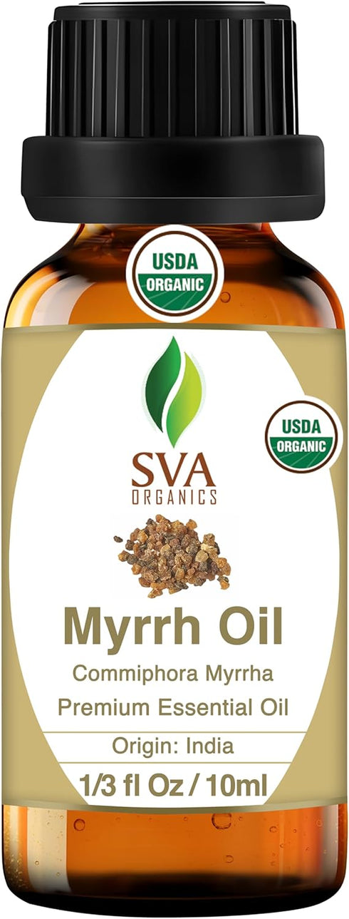 SVA Myrrh Essential Oil Organic – 1/3 Fl Oz – 100% Natural for Diffuser, Hair Care, Aromatherapy