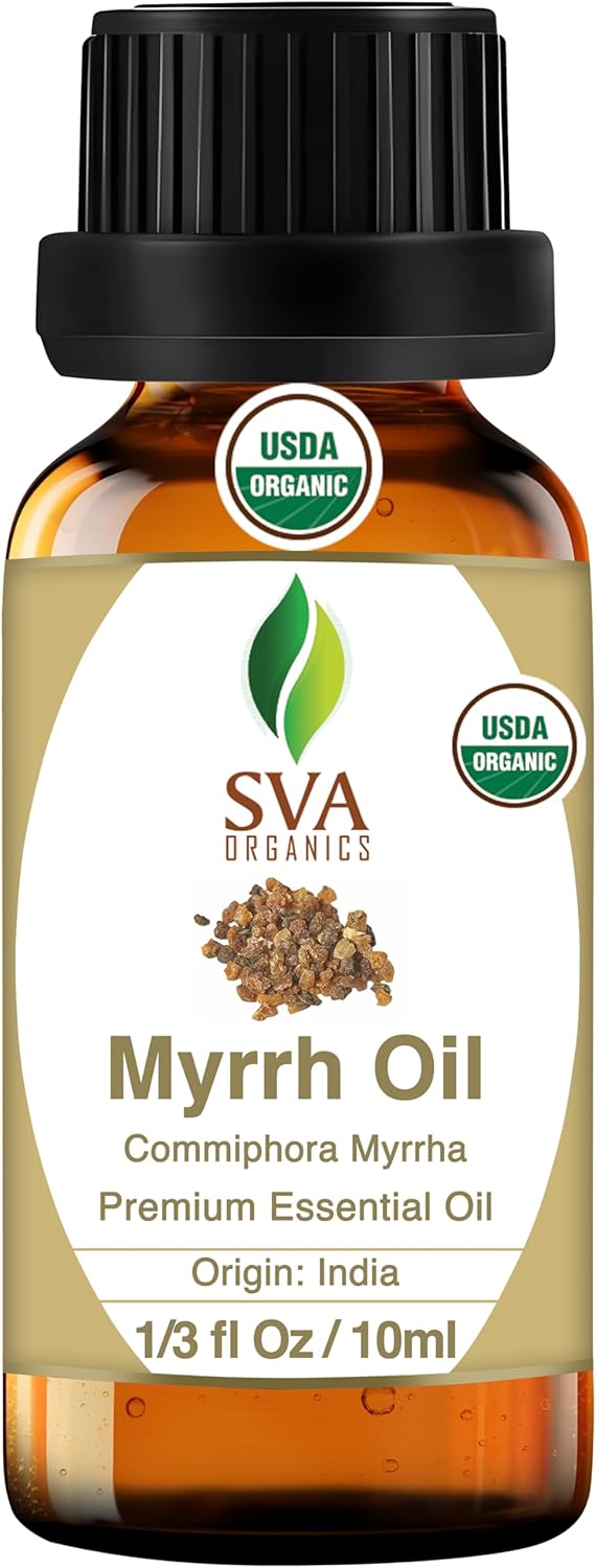 SVA Myrrh Essential Oil Organic – 1/3 Fl Oz – 100% Natural for Diffuser, Hair Care, Aromatherapy