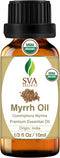 SVA Myrrh Essential Oil Organic – 1/3 Fl Oz – 100% Natural for Diffuser, Hair Care, Aromatherapy