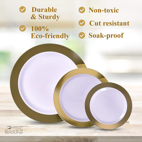 SILVER SPOONS Elegant Disposable Salad Plates - (10 pc) Heavy Duty 9” Fine Plastic Dishes for Parties - Ritz (Gold)