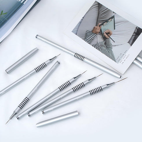 Nail Art Liner Brushes - 6Pcs Painting Brush Set for Long Lines, Thin Details, Fine Drawing Sizes 5/7/9/11/20/25mm