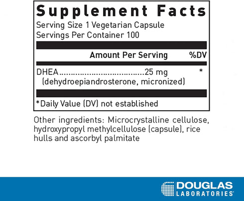 Douglas Laboratories DHEA 25 mg Dissolvable Tablets - Supports Hormone Balance, Immunity, Brain, Bone Health & Metabolism* - Non-GMO - 100 Vegetarian Capsules