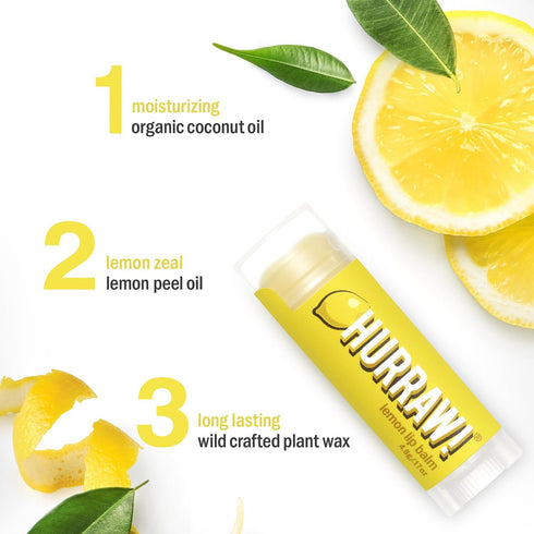 Hurraw! Lemon Lip Balm: Organic, Certified Vegan, Gluten Free, Non-GMO, 100% Natural, Made in USA