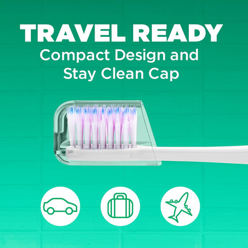 GUM Sonic Powered Toothbrush, Tapered Bristles Clean Below The Gumline, Bundle, White, 1 Handle + 2 Refills