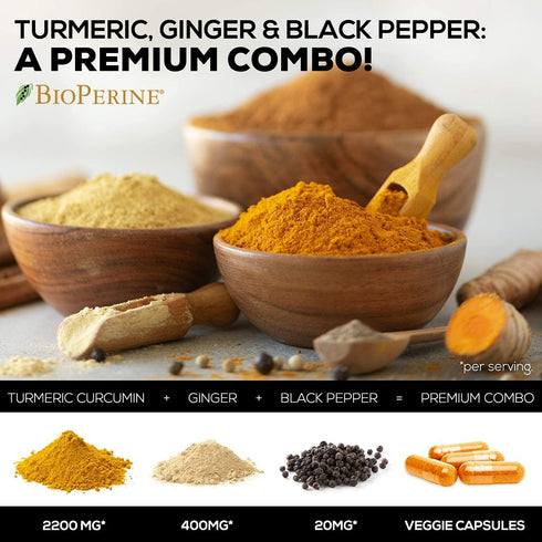 Turmeric Curcumin with BioPerine & Ginger 2600mg - Natural Joint & Heart Support, 120 Capsules