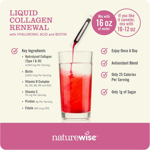 NatureWise Liquid Collagen for Women & Men 4000mg, Collagen Peptides with Biotin, Vitamin C, Mixed Berry