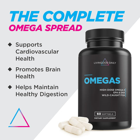 Livingood Daily Fish Oil Supplements with Omega 3 Fatty Acid, 60 Softgels for Heart & Joint Health