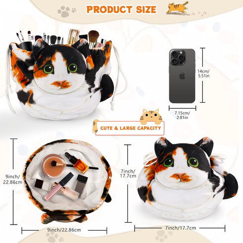 Openhaha Drawstring Travel Organizer - Cat Gift Cosmetic Pouch, Lay Flat Makeup Bag for Cat Lovers