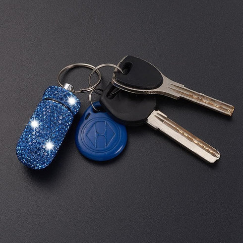 Purple Pill Holder Keychain, Mini Waterproof Container for Pills, Lightweight Portable Bling Aluminum Key Chain