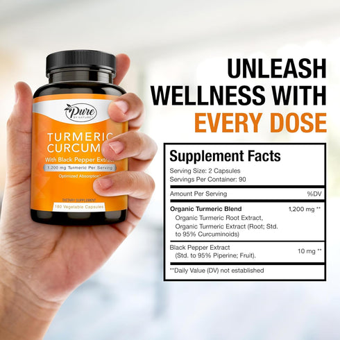 Pure By Nature Turmeric Curcumin with Black Pepper Extract - 1200 mg Capsules, 180 Count