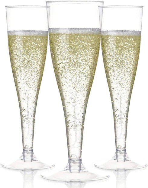Prestee 100 Clear Disposable Champagne Flutes - Perfect for Toasting, Weddings, Parties & New Year's Eve - 2024