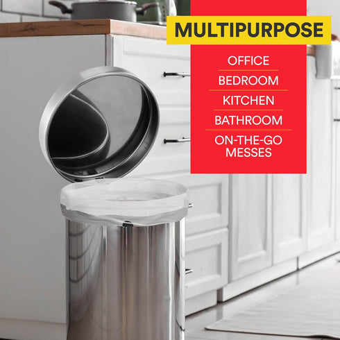 Small Trash Bags ¦ 4 Gallon Drawstring Trash Bags, 57 White Unscented Garbage Bags for Bathroom Cleaning Supplies