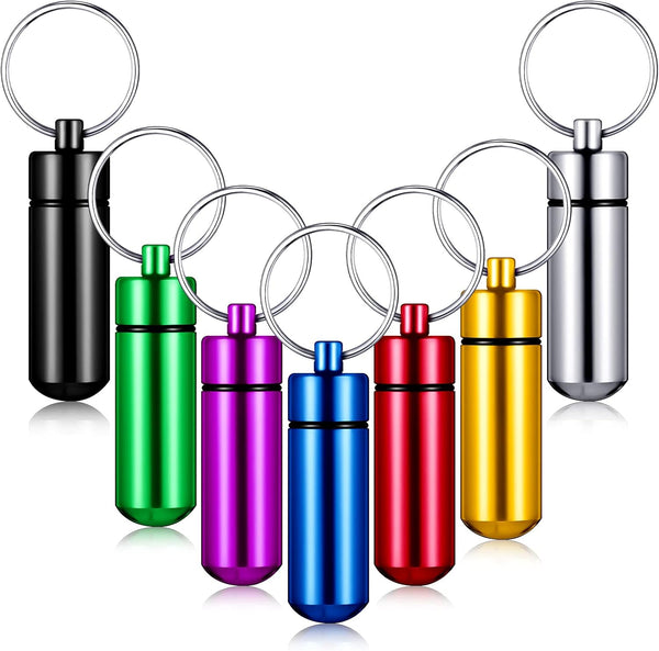 12 Pieces Portable Pill Case, First Aid Mini Container, Waterproof Aluminum Keychain Pill Case for Medications,