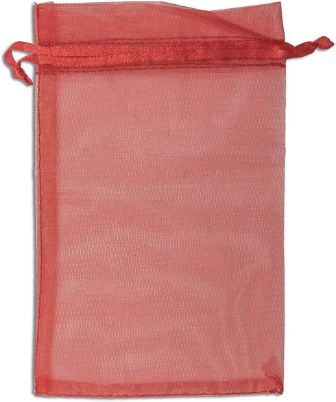 TheDisplayGuys 100-Pack Red Sheer Organza Gift Bags 4x6 with Drawstring, Goodie Bags for Jewelry, Candy, Treats,
