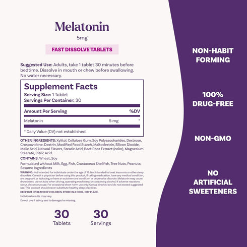 Natrol Melatonin Fast Dissolve Tablets, 5mg, 30 Count, Helps You Fall Asleep Faster