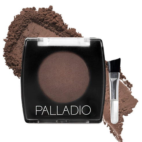 Palladio Dark Brown Brow Powder for Eyebrows, Soft & Natural, Jojoba Oil & Shea Butter, Compact with Brush