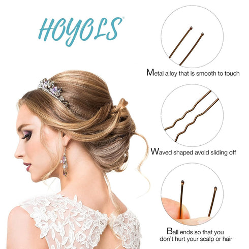 HOYOLS U Shaped Assorted Size Hair Bobby Pins, Metal Bun Clips with Ball Tips for Women Girls, 150 Count Bulk Pack