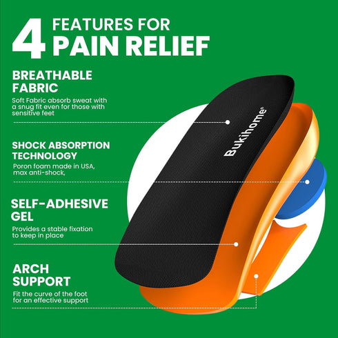 Bukihome Plantar Fasciitis Heel Cups, Arch Support Gel Heel Cushions for Pain Relief, Women's 6-9, Men's 5-8