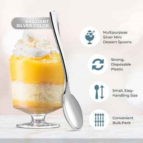 36 Ct Silver Mini Dessert Spoons, 4 Inch Disposable Tiny Silver Spoons for Appetizers Tasting