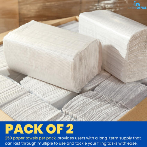 1InTheOffice Multifold Paper Towels (2 Pack) - 1-Ply Paper Hand Towels for Bathroom, 250 Towels/Pack, 9" x 9.45"