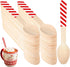 100 Pieces Christmas Disposable Wooden Spoons, 5.5'' Red White Stripe Pattern for Hot Chocolate, Cake, Ice Cream