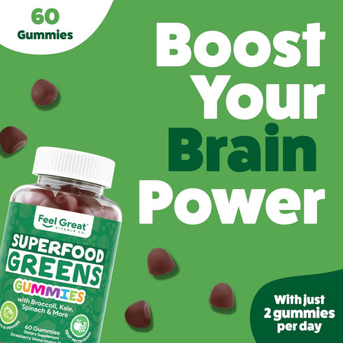 Gummies Immunity 60 Gummies Super Greens - Green Superfoods Supplement with Spinach, Broccoli, Kale, Beet Root