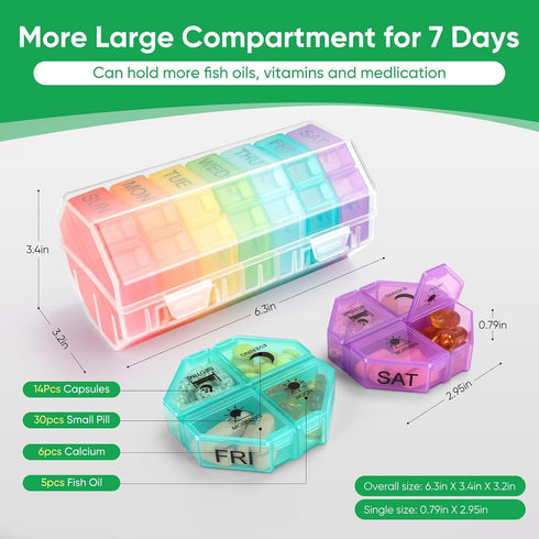 Quauli 4 7 28 Weekly Pill Organizer Times a Day, Day Travel Pill Box with Large Compartments Daily Pill Case, Portable