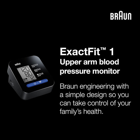 Braun ExactFit 1 Upper Arm Digital Blood Pressure Monitor with Adjustable Cuff for Home Use, Large Easy to Read