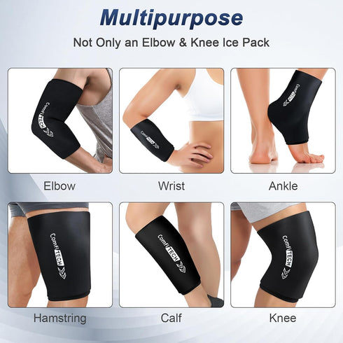 ComfiTECH Elbow Ice Pack for Tendonitis, Reusable Ice Pack Wrap for Injuries, M Black