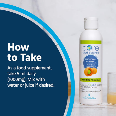 Core Med Science Liposomal Vitamin C 1000mg Liquid, Original Formula, 5 Fl Oz, Non-GMO Immune System Booster